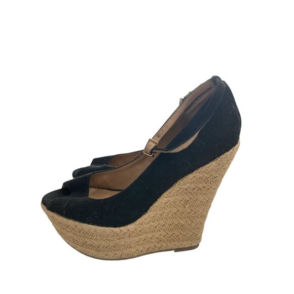 Glo Jeans Women's Size 7.5M Black Fabric ankle strap Wedge peep toe Sandals - Picture 2 of 7